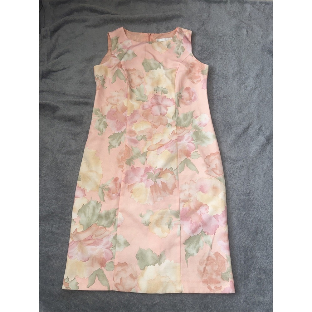 Tower Hill Collection Floral Peach Sheath Vintage 1980s Dress Size 6 Classic